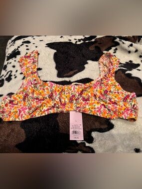 Wild fable Floral Square-Neck Crop Top with Ruffled Straps - Pink/Orange